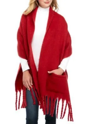 Steve Madden Women's Over-Sized Super Soft Muffler With Pockets Cold Weather Scarf, Red! Retails $80 