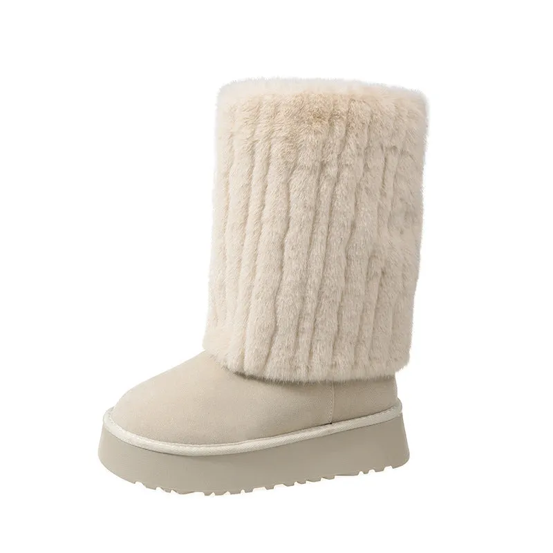 Suede Foldover Fur Platform Boots