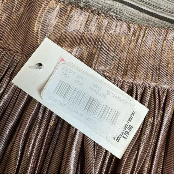 Sugar   Lips  Women's Accordion Pleat Metallic Skirt M Med Medium Rose Gold Knee