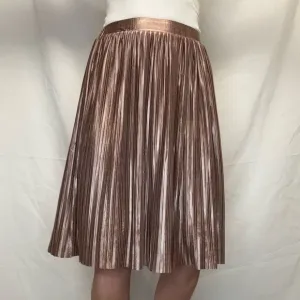 Sugar   Lips  Women's Accordion Pleat Metallic Skirt M Med Medium Rose Gold Knee