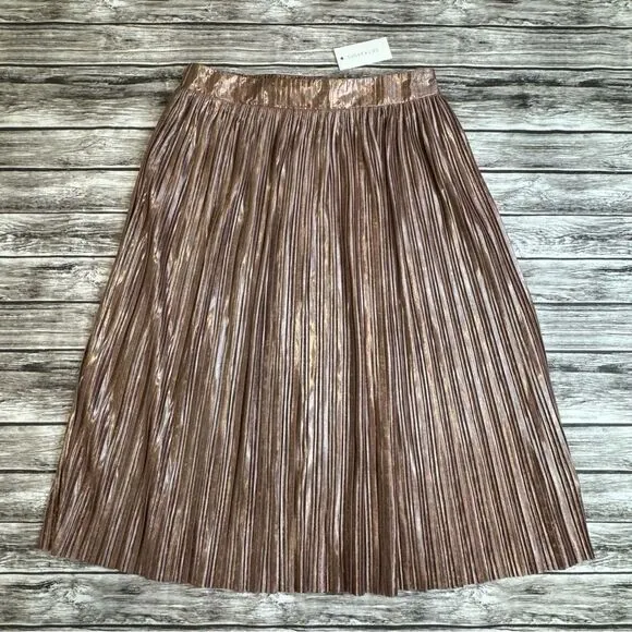 Sugar   Lips  Women's Accordion Pleat Metallic Skirt M Med Medium Rose Gold Knee
