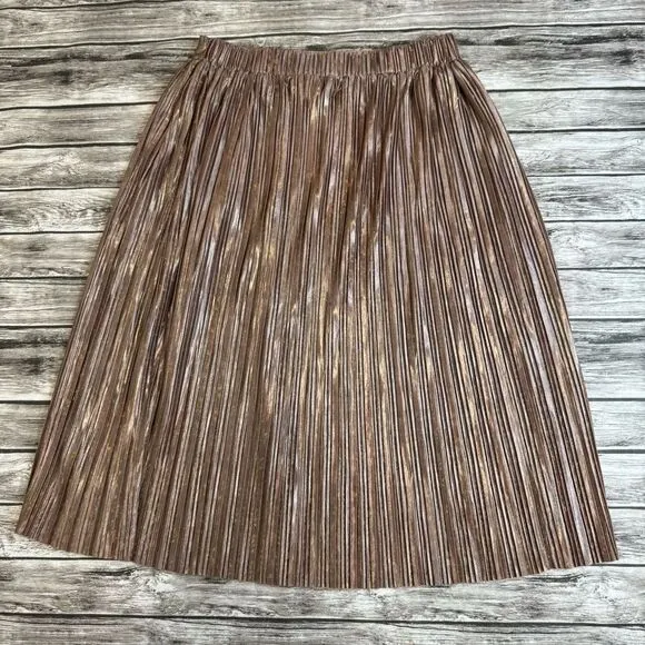 Sugar   Lips  Women's Accordion Pleat Metallic Skirt M Med Medium Rose Gold Knee