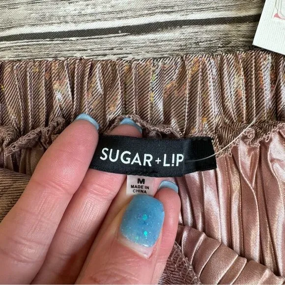 Sugar   Lips  Women's Accordion Pleat Metallic Skirt M Med Medium Rose Gold Knee