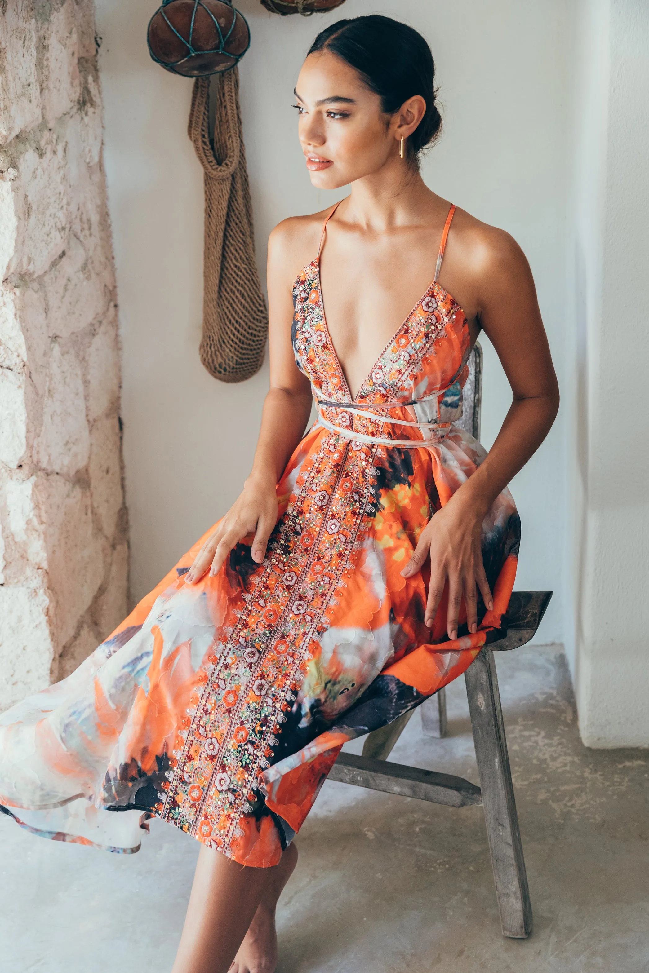 SukiSo Women's Aura V-Neck Boho Dress in Fire Floral