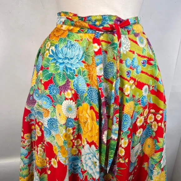 Sunshine by Sherry Holt Women's Colorful Floral Wrap Midi Skirt Tropical Flowy