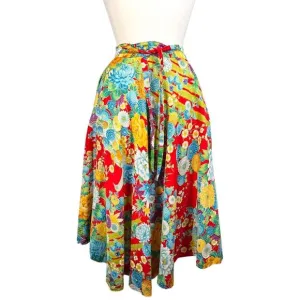 Sunshine by Sherry Holt Women's Colorful Floral Wrap Midi Skirt Tropical Flowy