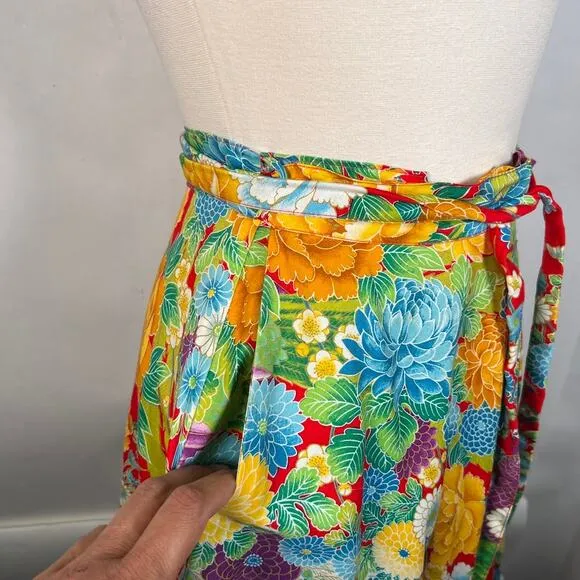 Sunshine by Sherry Holt Women's Colorful Floral Wrap Midi Skirt Tropical Flowy