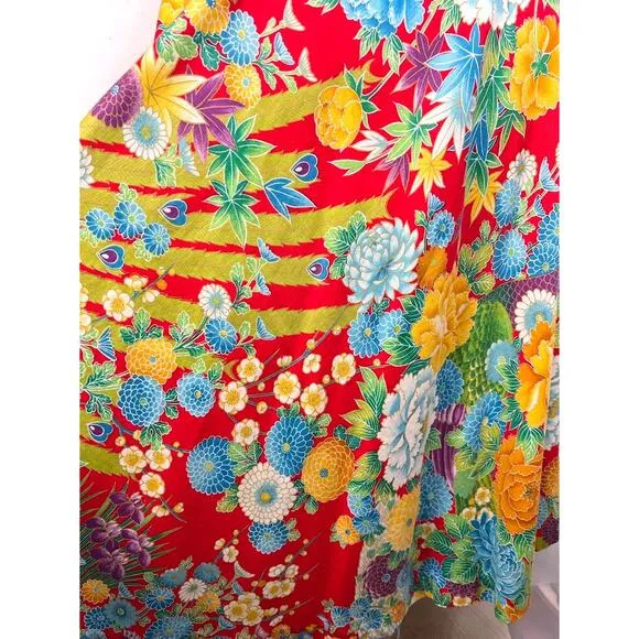 Sunshine by Sherry Holt Women's Colorful Floral Wrap Midi Skirt Tropical Flowy