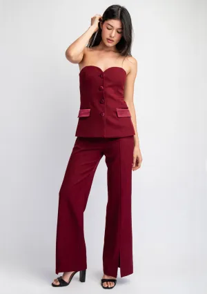 Sweetheart Woven Tailored Tube Top With Satin Contrast Insert