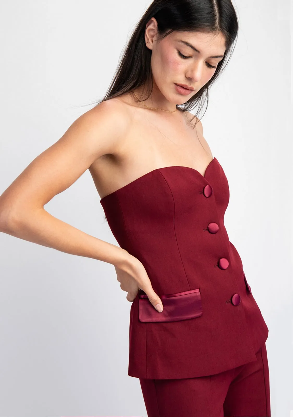 Sweetheart Woven Tailored Tube Top With Satin Contrast Insert