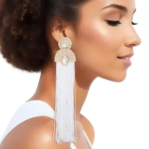 Tassel White Long Vintage Glam Earrings
