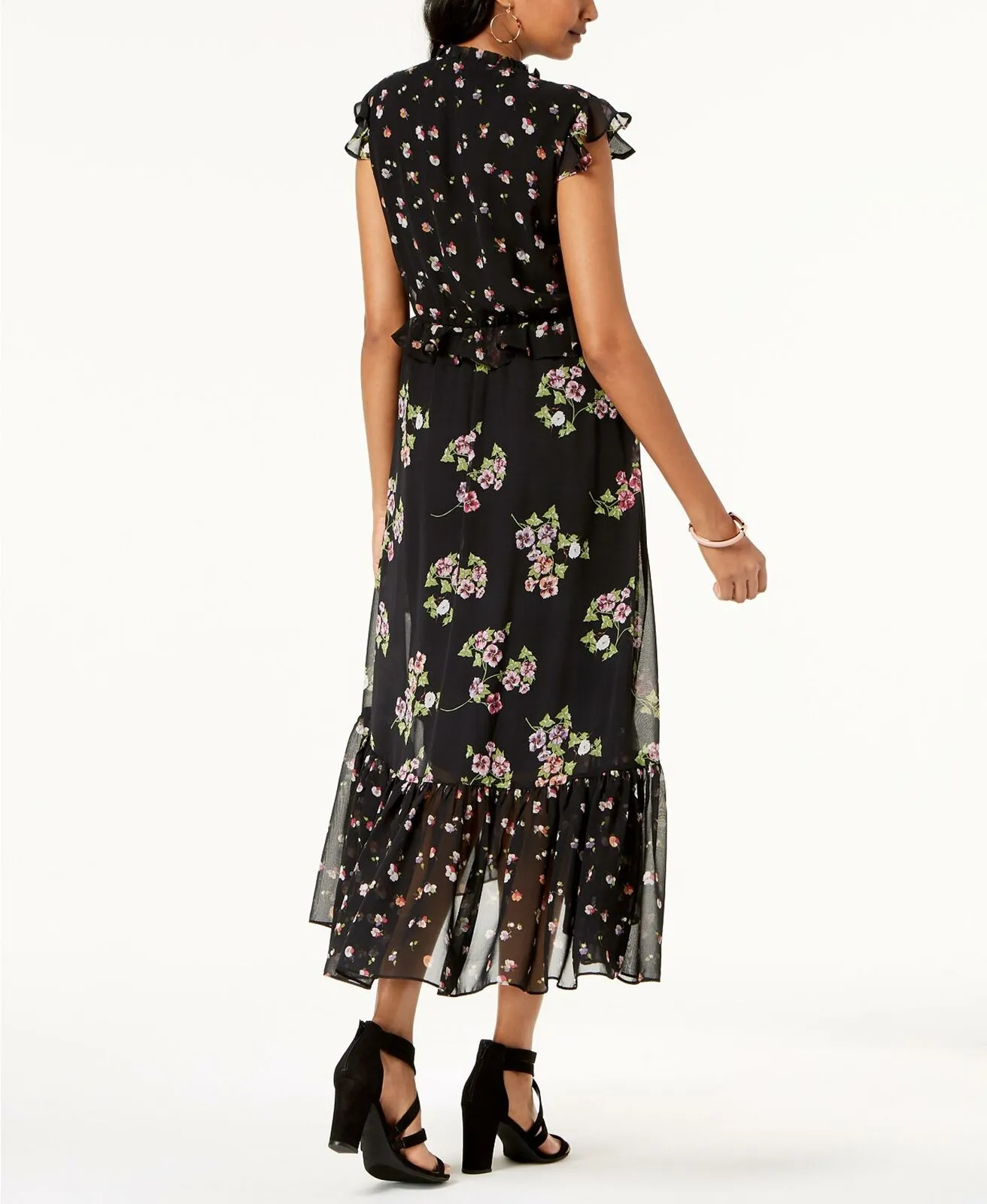 Taylor Women's Mixed-Floral Ruffled Keyhole Midi Dress. 9784M Black 16