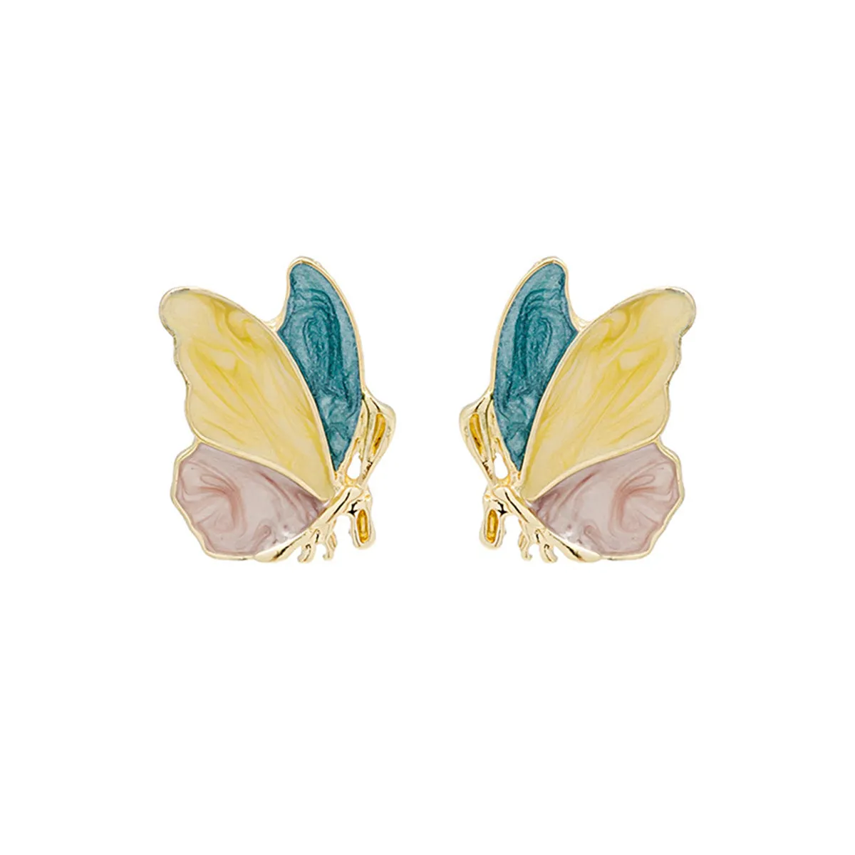 Teal & Yellow Enamel Butterfly Stud Earrings