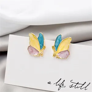 Teal & Yellow Enamel Butterfly Stud Earrings