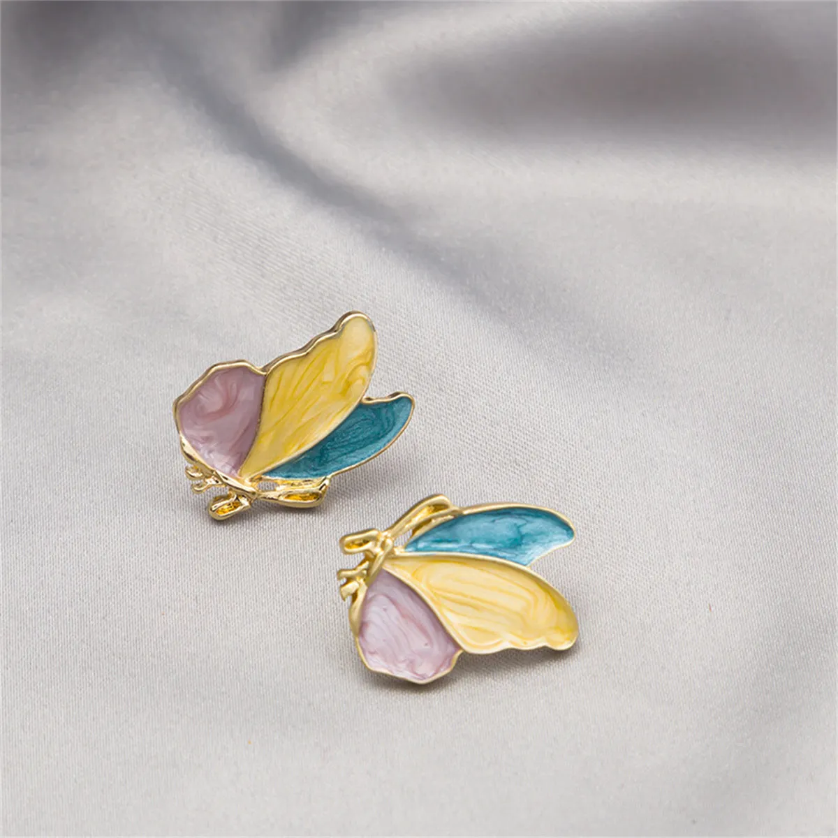 Teal & Yellow Enamel Butterfly Stud Earrings