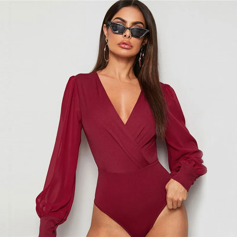 The Bowery Surplice Bodysuit - Burgundy