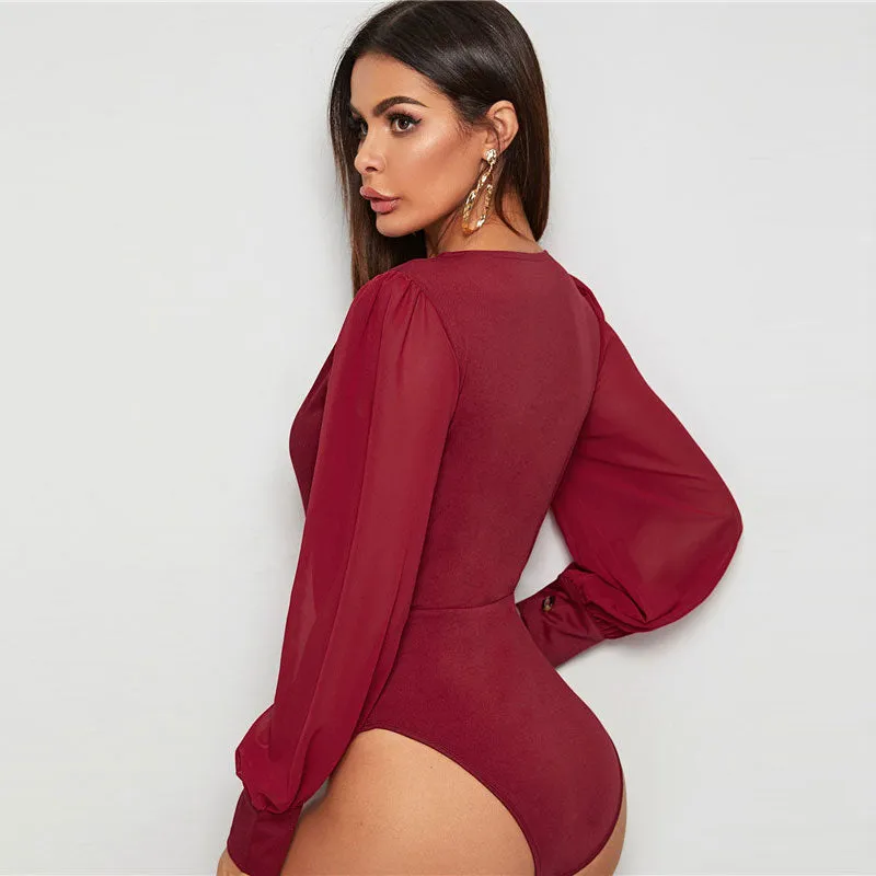 The Bowery Surplice Bodysuit - Burgundy