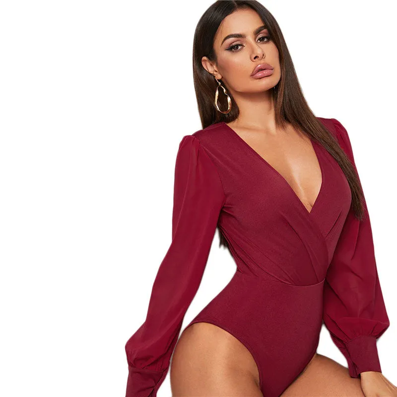 The Bowery Surplice Bodysuit - Burgundy