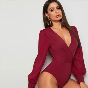 The Bowery Surplice Bodysuit - Burgundy