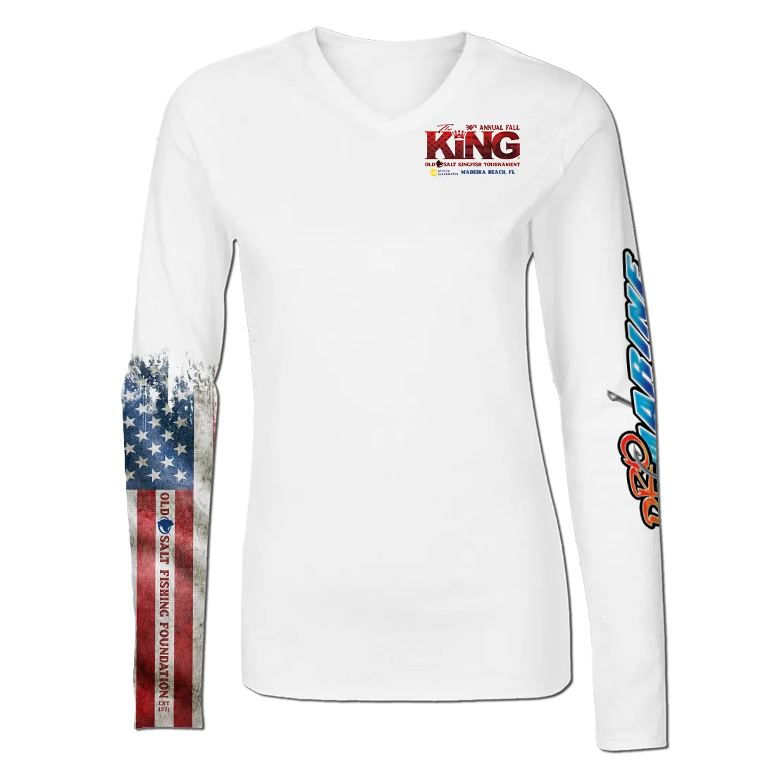 The KING - Fall 2023 - Women's Long Sleeve V-Neck Performance Shirt - White