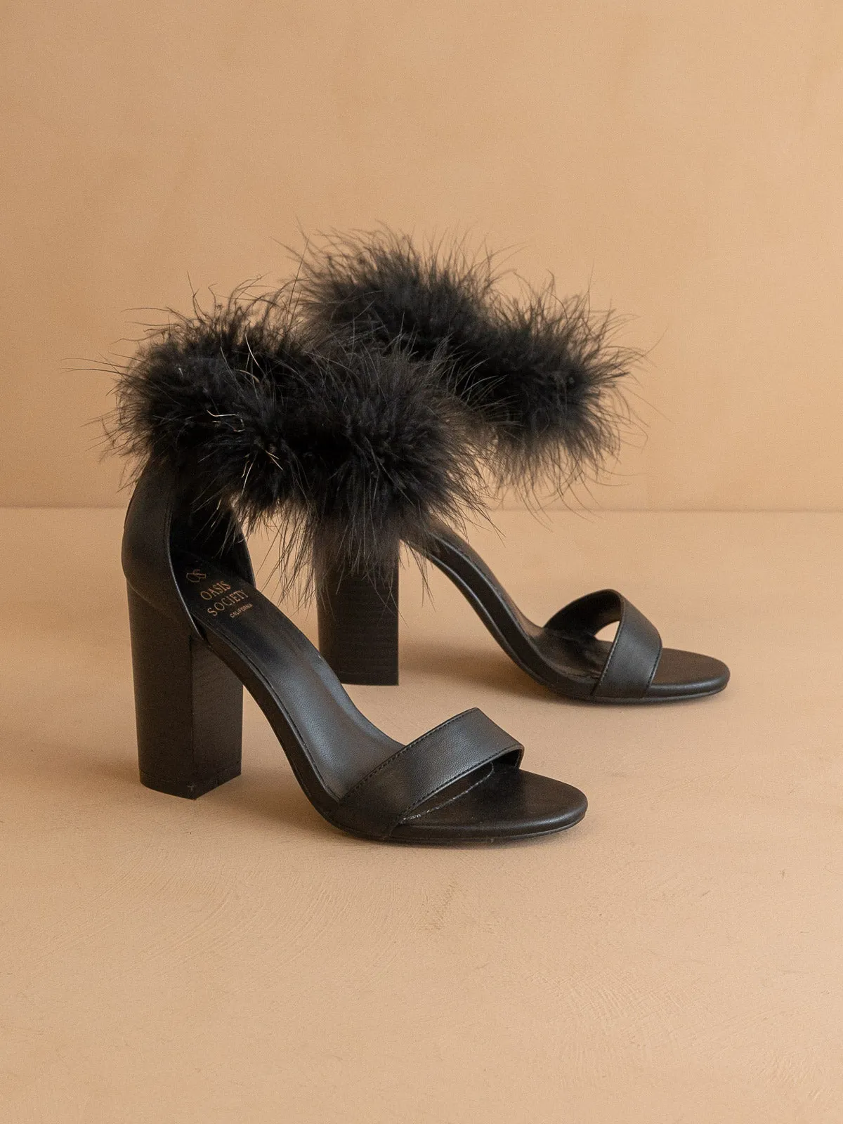 The Sasha | Black Feathered ankle block heel