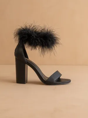The Sasha | Black Feathered ankle block heel