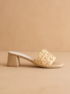 The Winona | Natural Woven Raffia Block Heel