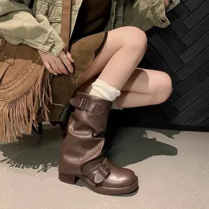 Thick High Heels Mid Calf Boots