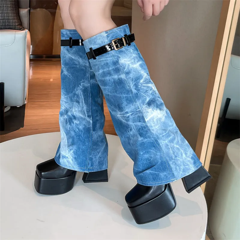 Thick-soled High-heeled Denim High Boots