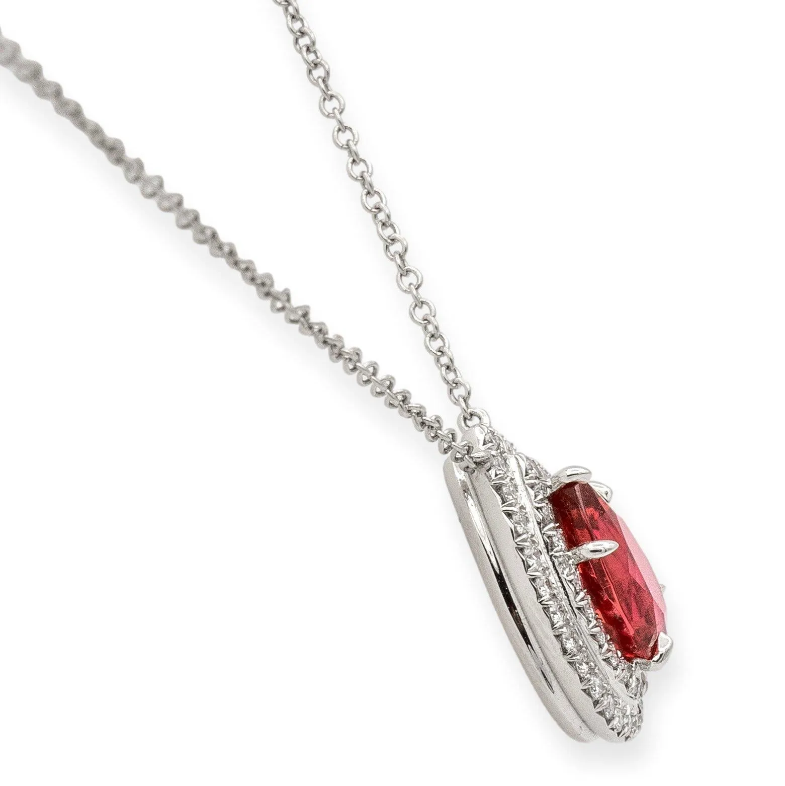 Tiffany & Co. Platinum Soleste Pear Shape Rubellite Diamond Pendant Necklace