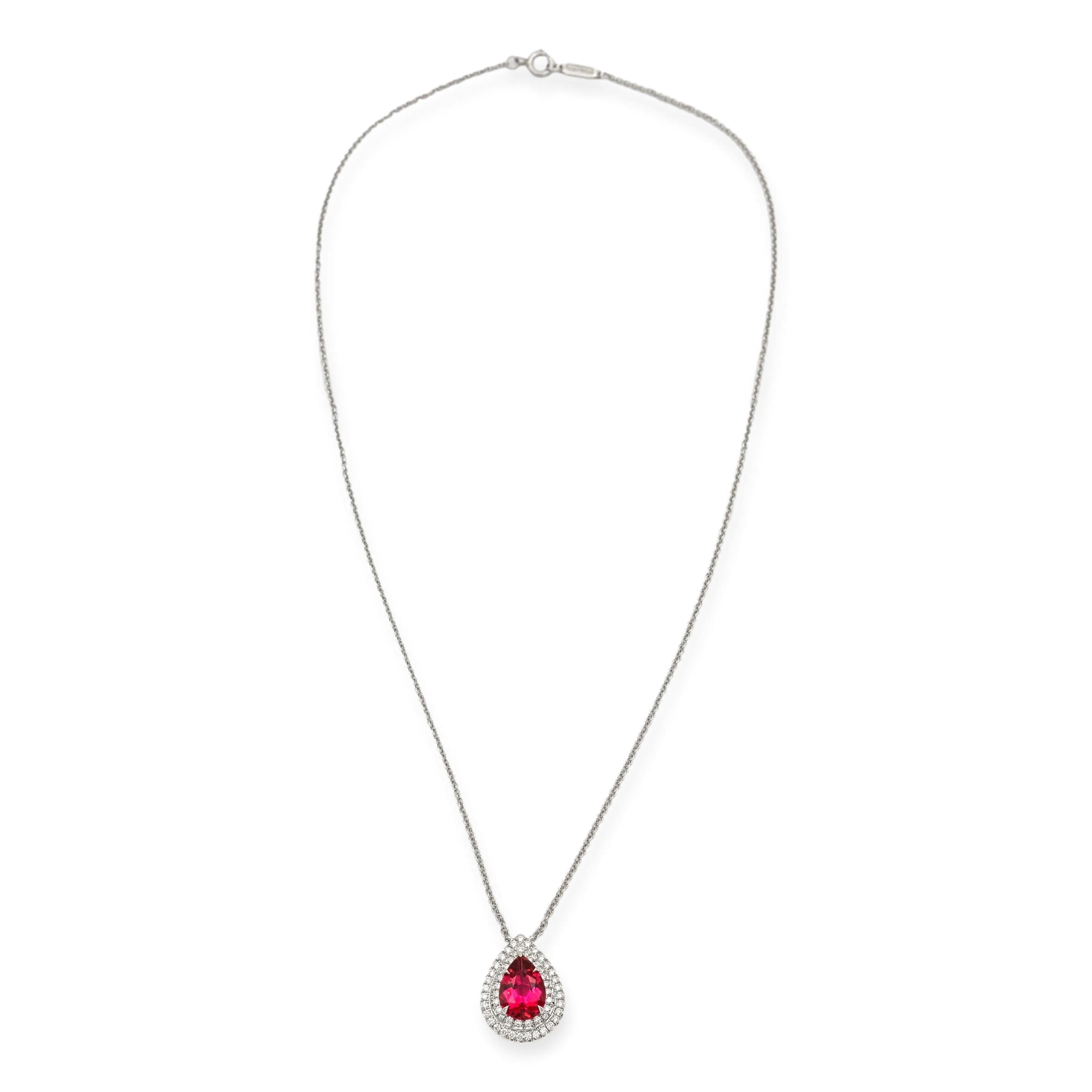 Tiffany & Co. Platinum Soleste Pear Shape Rubellite Diamond Pendant Necklace
