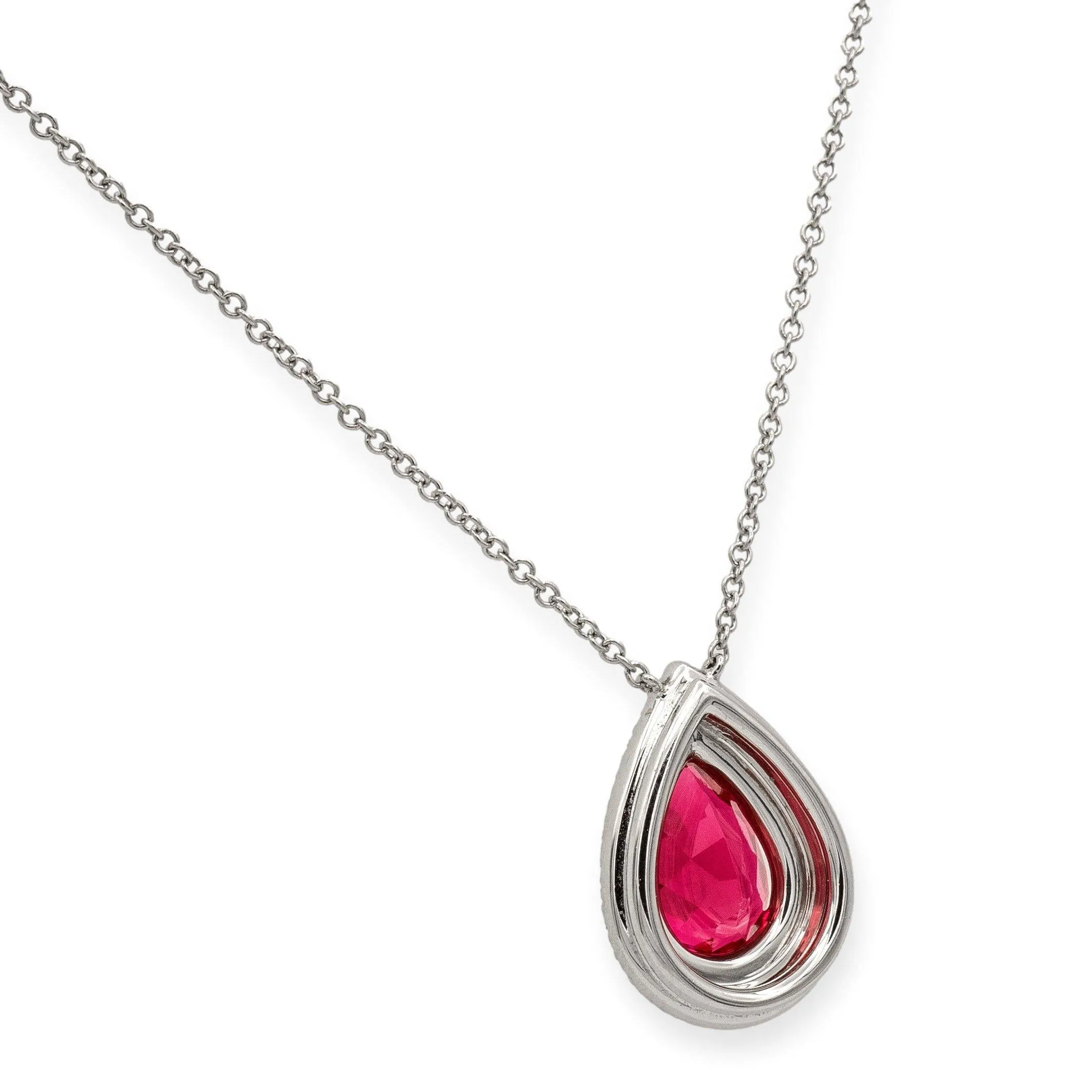 Tiffany & Co. Platinum Soleste Pear Shape Rubellite Diamond Pendant Necklace