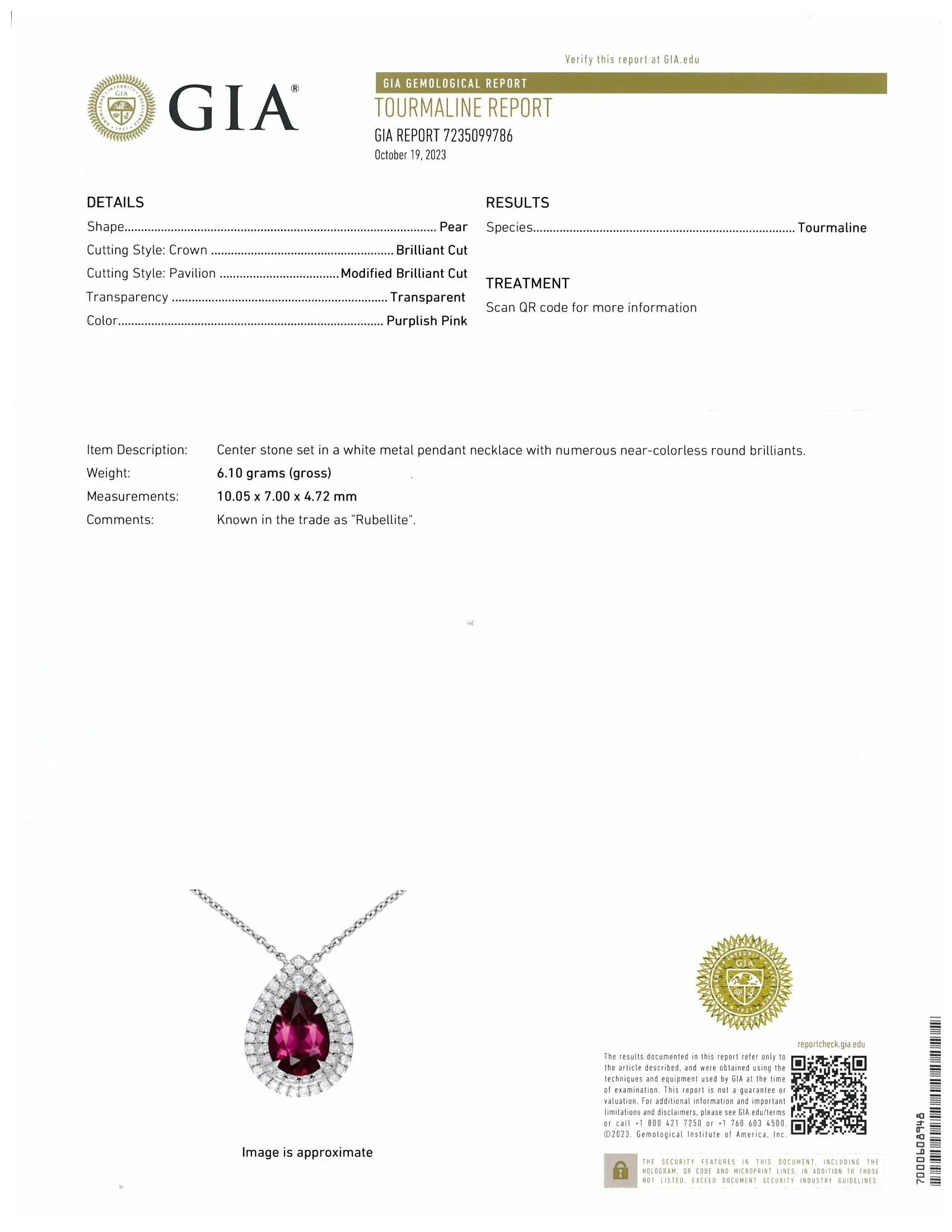 Tiffany & Co. Platinum Soleste Pear Shape Rubellite Diamond Pendant Necklace
