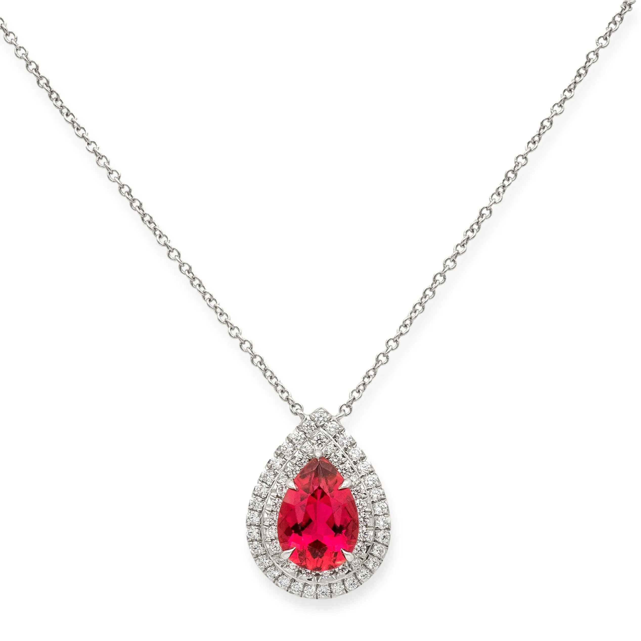 Tiffany & Co. Platinum Soleste Pear Shape Rubellite Diamond Pendant Necklace