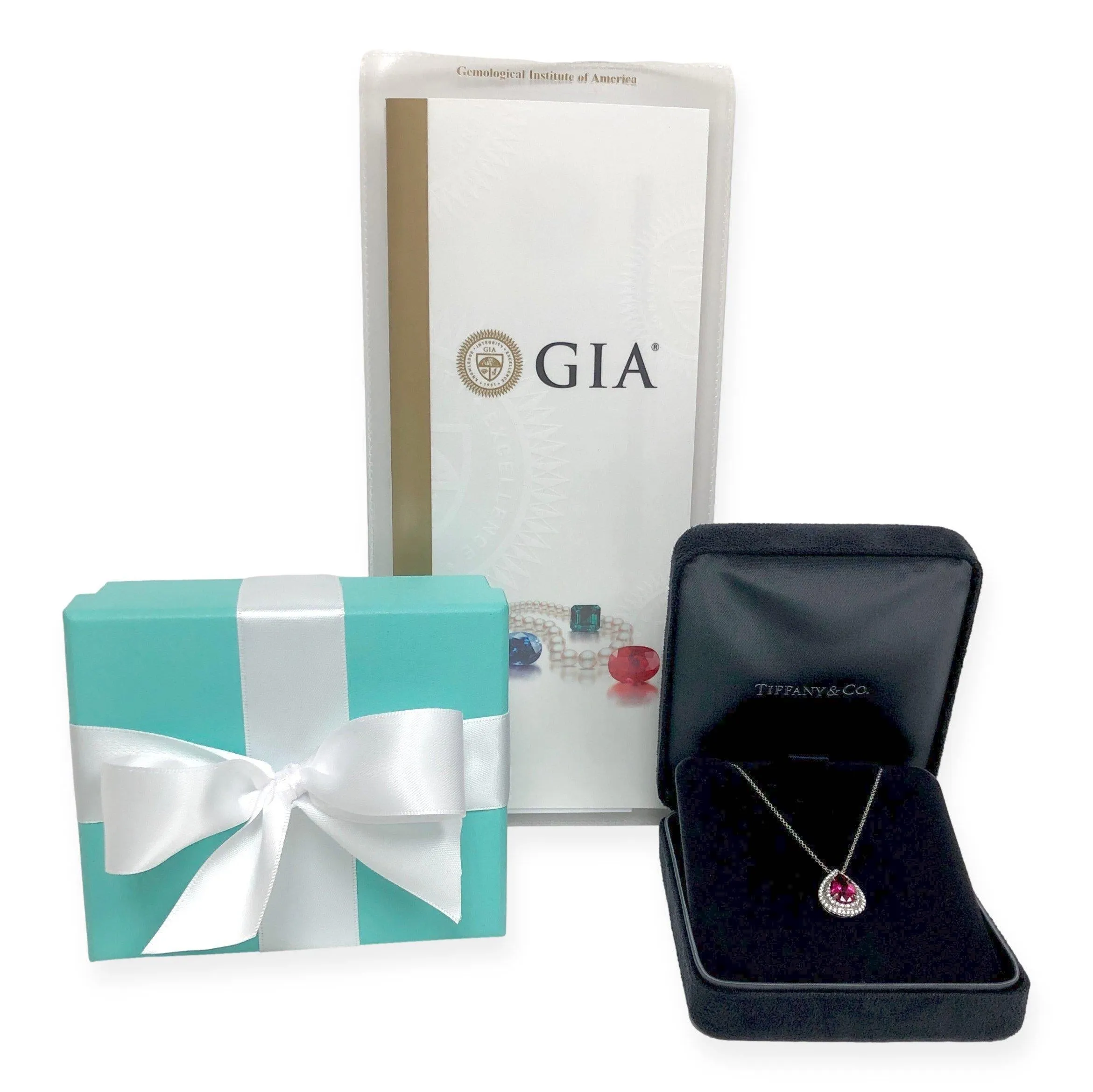 Tiffany & Co. Platinum Soleste Pear Shape Rubellite Diamond Pendant Necklace