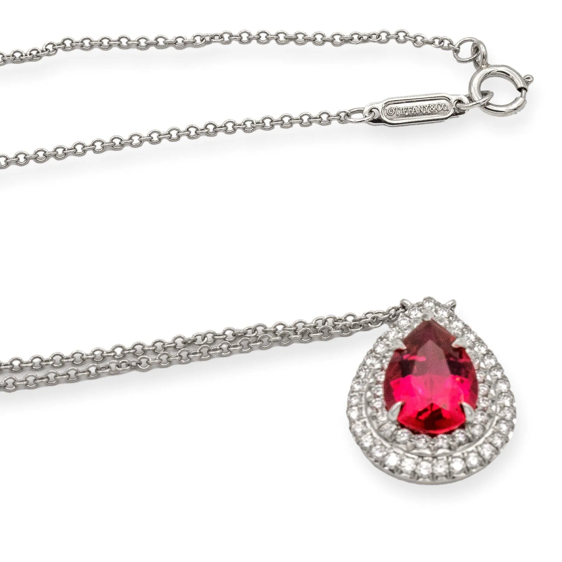 Tiffany & Co. Platinum Soleste Pear Shape Rubellite Diamond Pendant Necklace