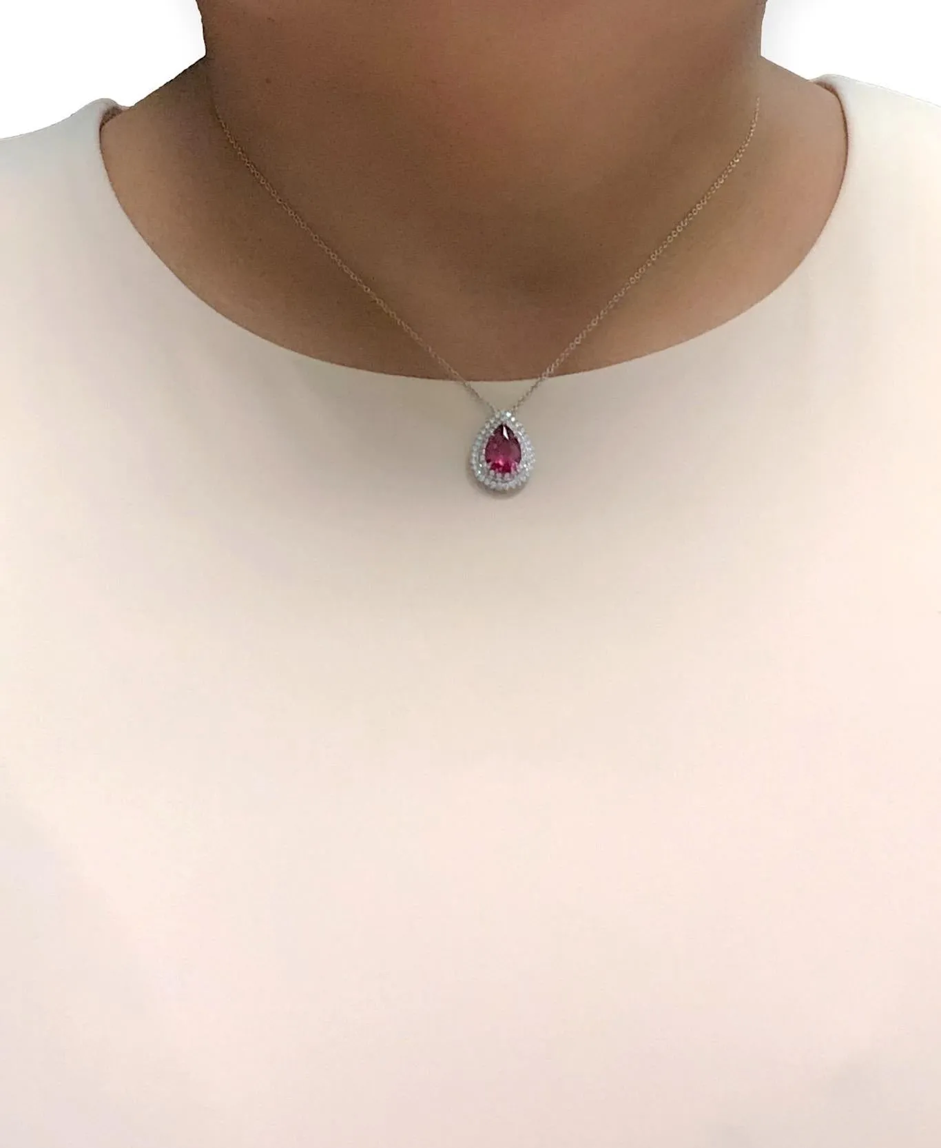 Tiffany & Co. Platinum Soleste Pear Shape Rubellite Diamond Pendant Necklace