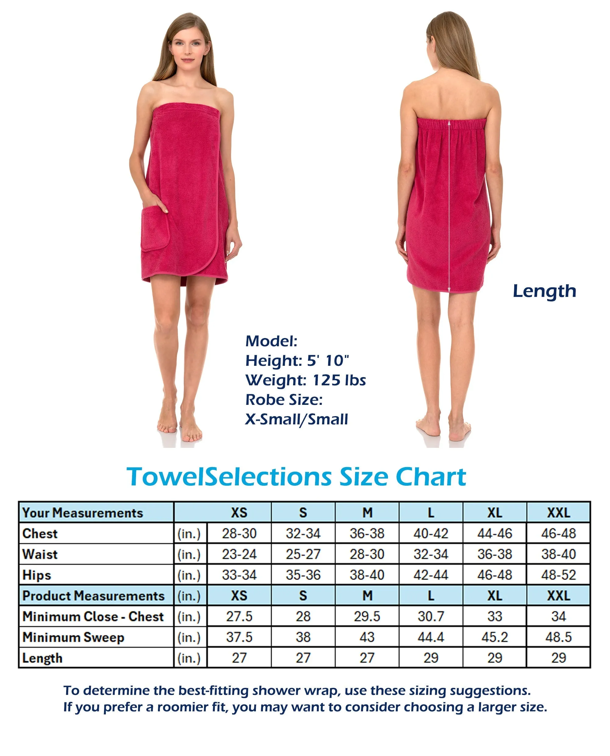 TowelSelections Women’s Shower Wrap Adjustable Cotton Terry Cloth Bathwrap Gym Cover-up