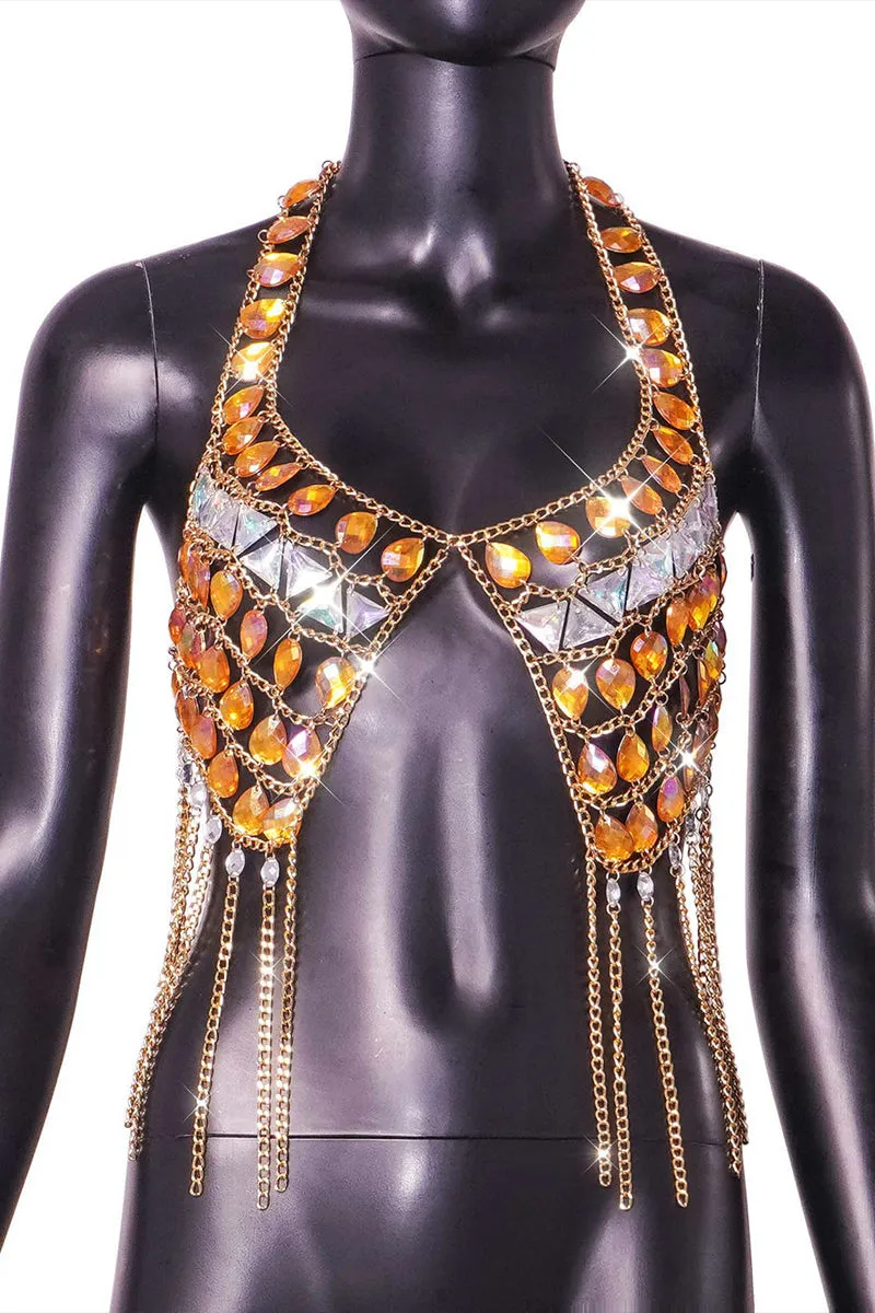 TQ3548 Gems Fringe Chain Top