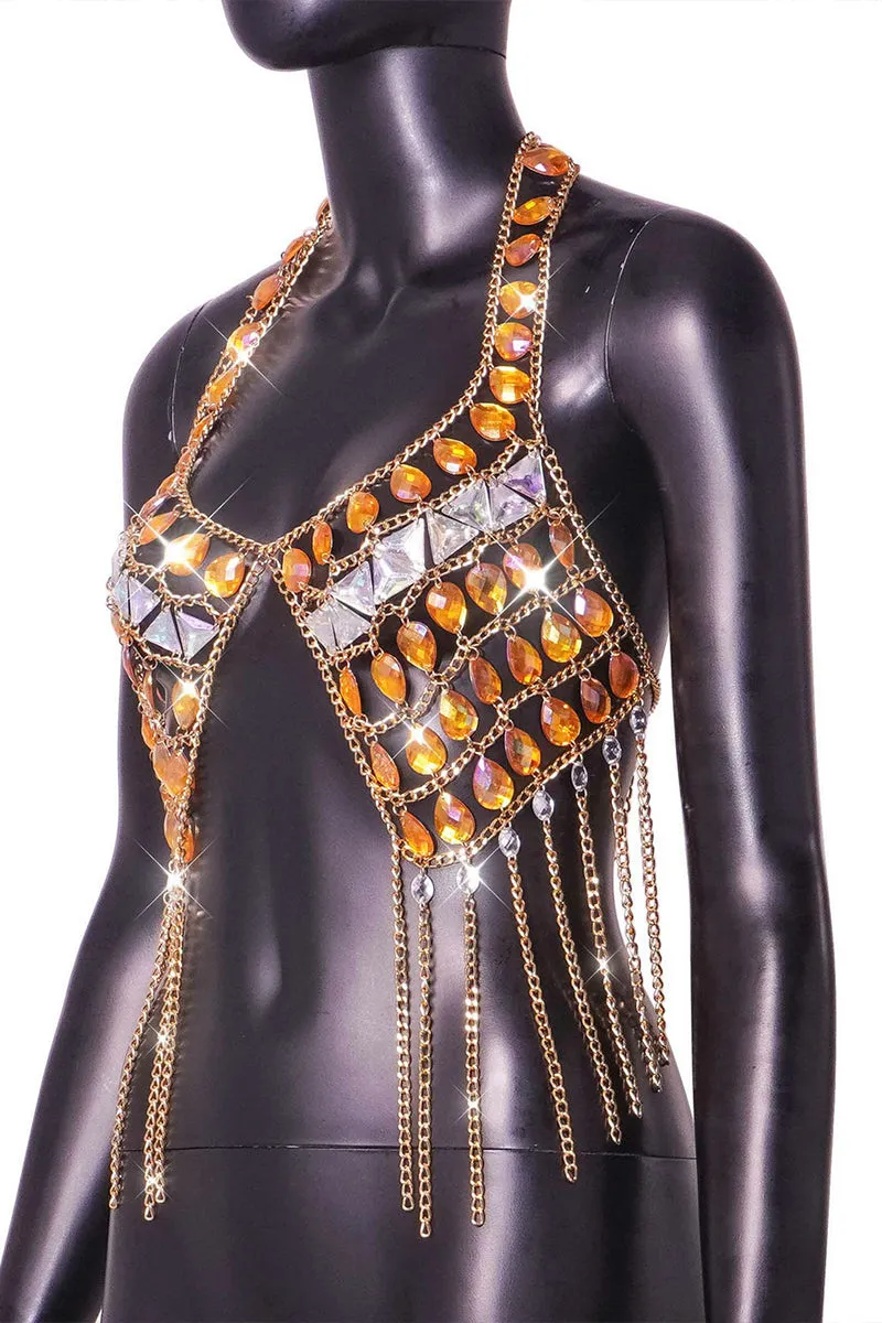 TQ3548 Gems Fringe Chain Top