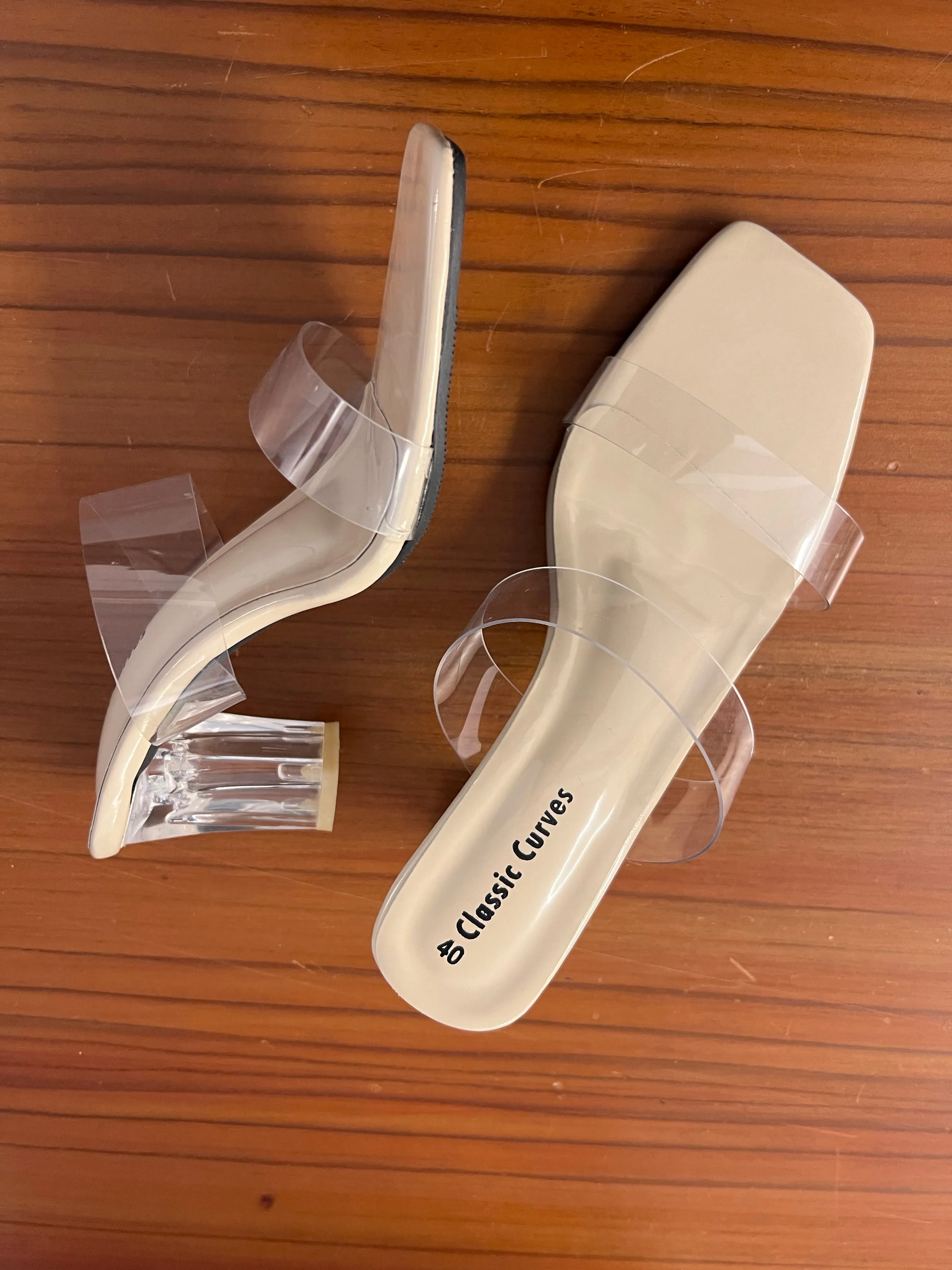 Transparent Glass Heels - Cream