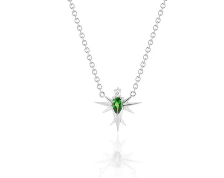 Tsavorite & Diamond Bird Necklace-White Gold