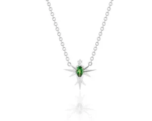 Tsavorite & Diamond Bird Necklace-White Gold
