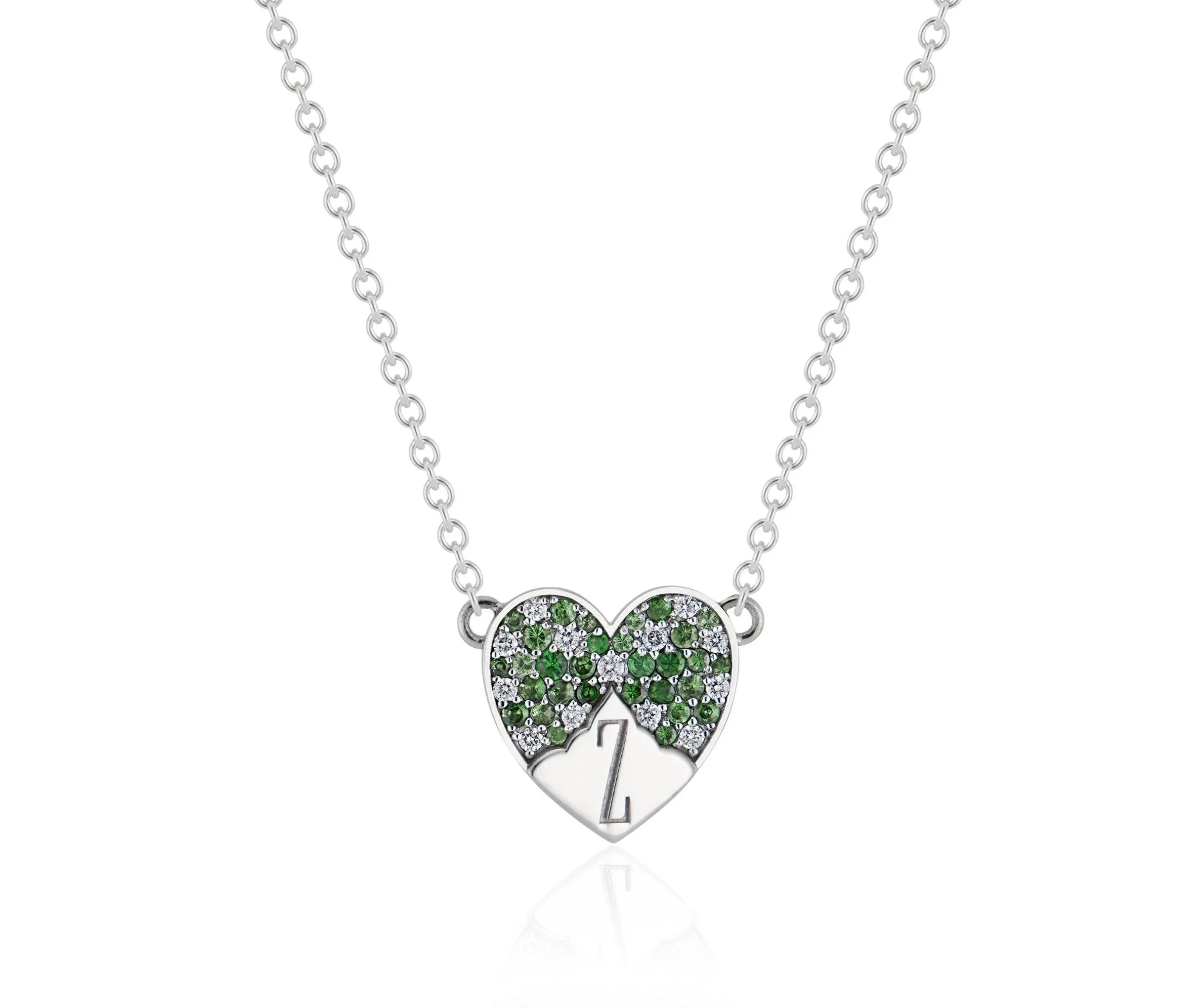 Tsavorite And Diamond Heart-Shape Necklace - Initial 'Z'