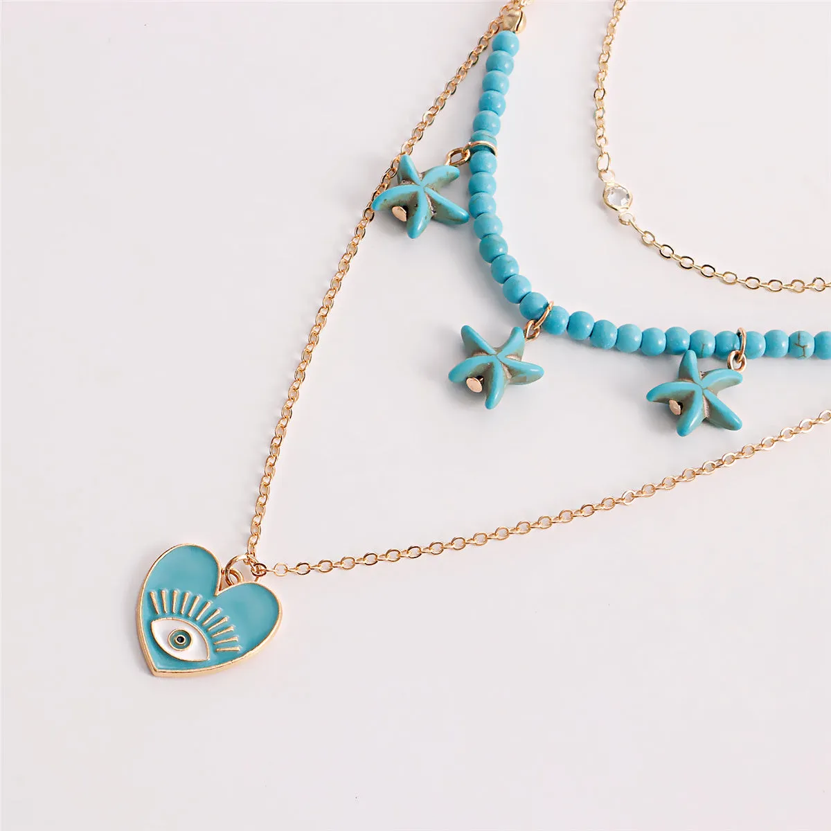 Turquoise & Cubic Zirconia 18K Gold-Plated Heart Layered Pendant Necklace