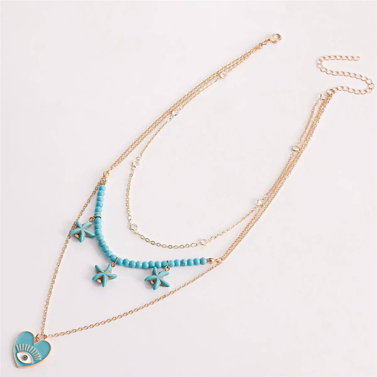 Turquoise & Cubic Zirconia 18K Gold-Plated Heart Layered Pendant Necklace
