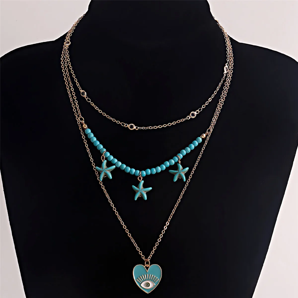 Turquoise & Cubic Zirconia 18K Gold-Plated Heart Layered Pendant Necklace