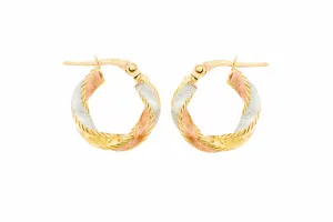 Twisted Tri-Color Hoop Earrings 14K Gold - Small