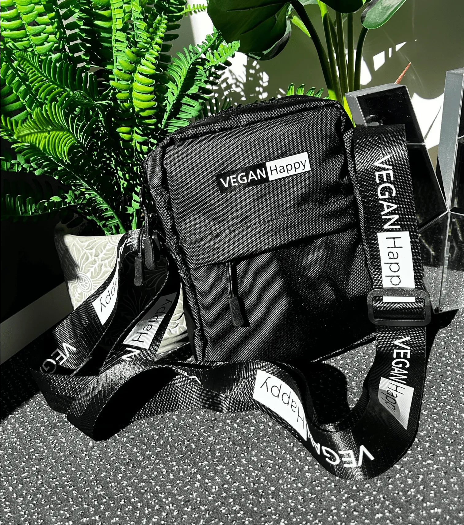 Vegan Happy Logo Mini Reporter Bag | Black