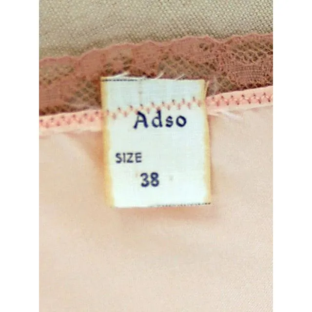 Vintage Full Slip Bias Cut Peach Rayon Satin w/ Lace Trim  Sz  38 1930s Adso